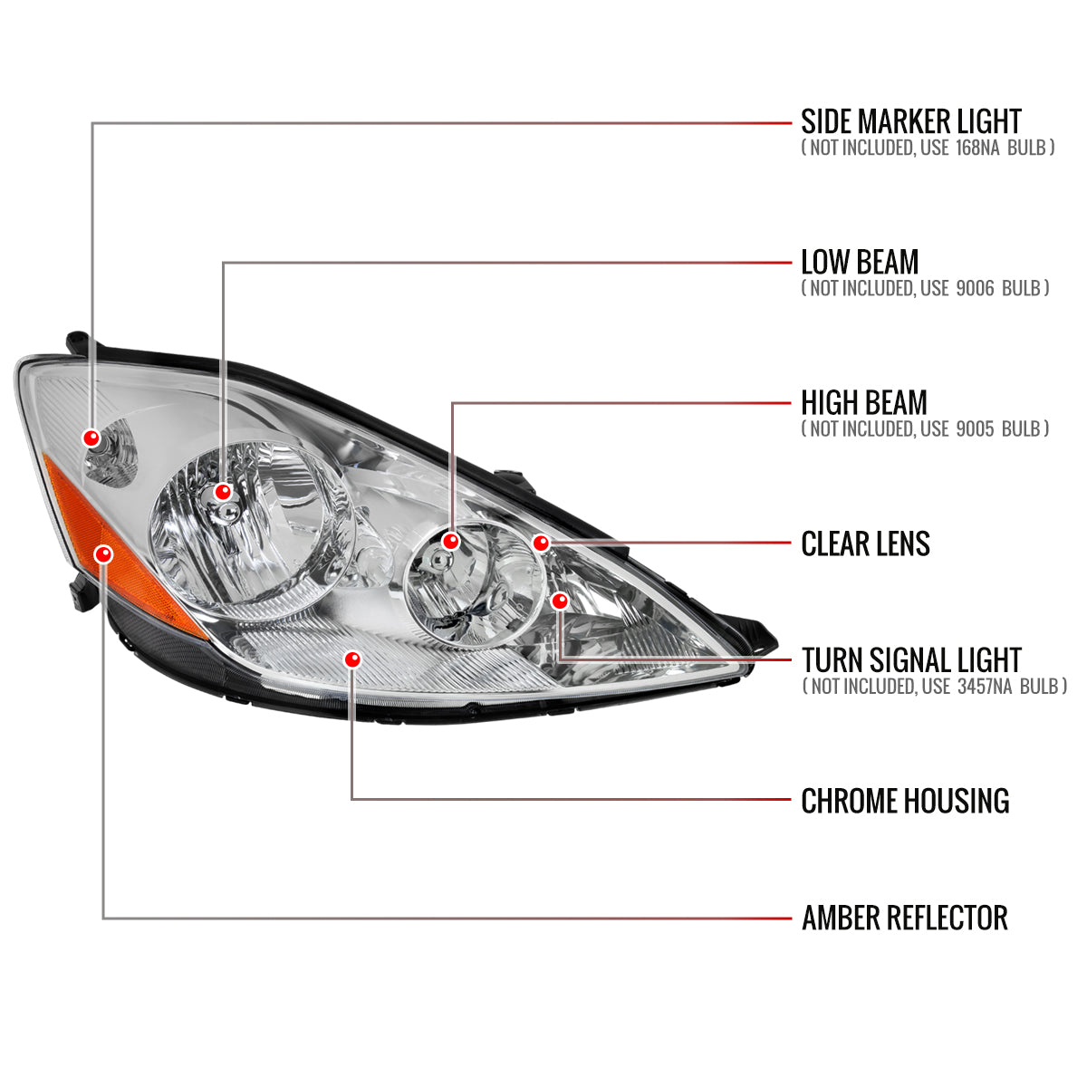 Spec-D 06-10 Toyota Sienna Passenger Headlight OEM Chrome Replacement