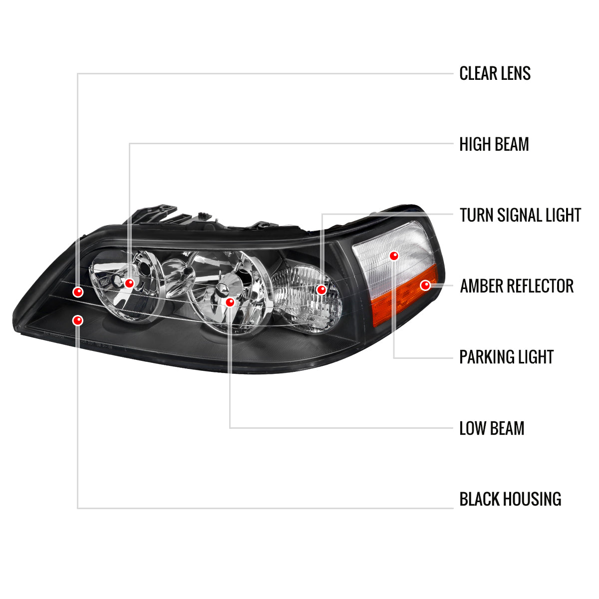 Spec-D 05-11 Lincoln Town Car Headlights OEM Style Black/Clear