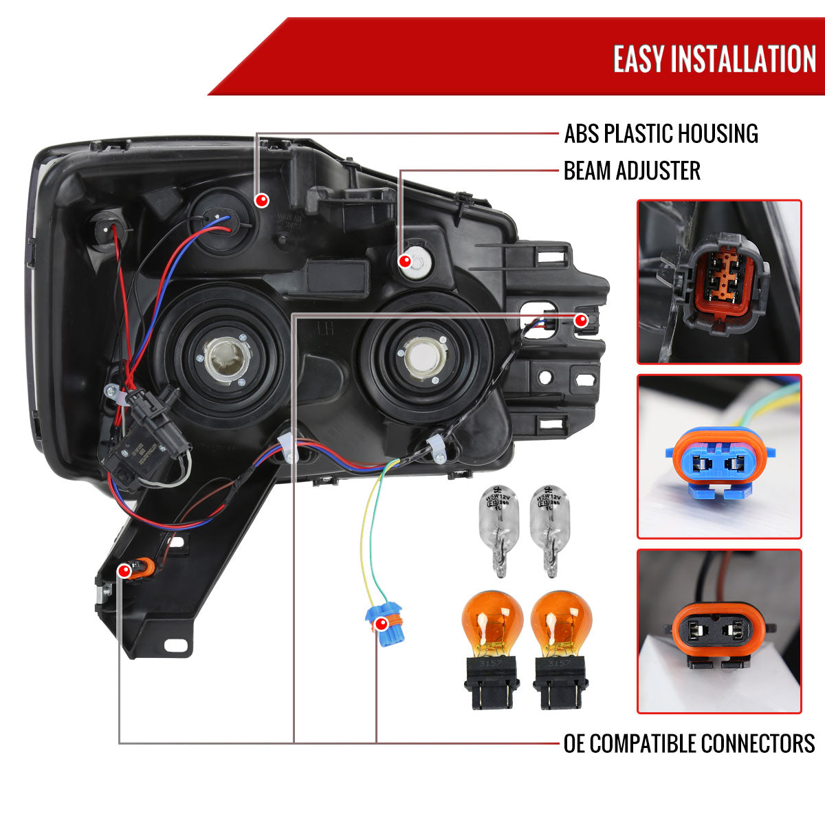 Spec-D 04-15 Nissan Titan/04-07 Armada Headlights LED Bar Black