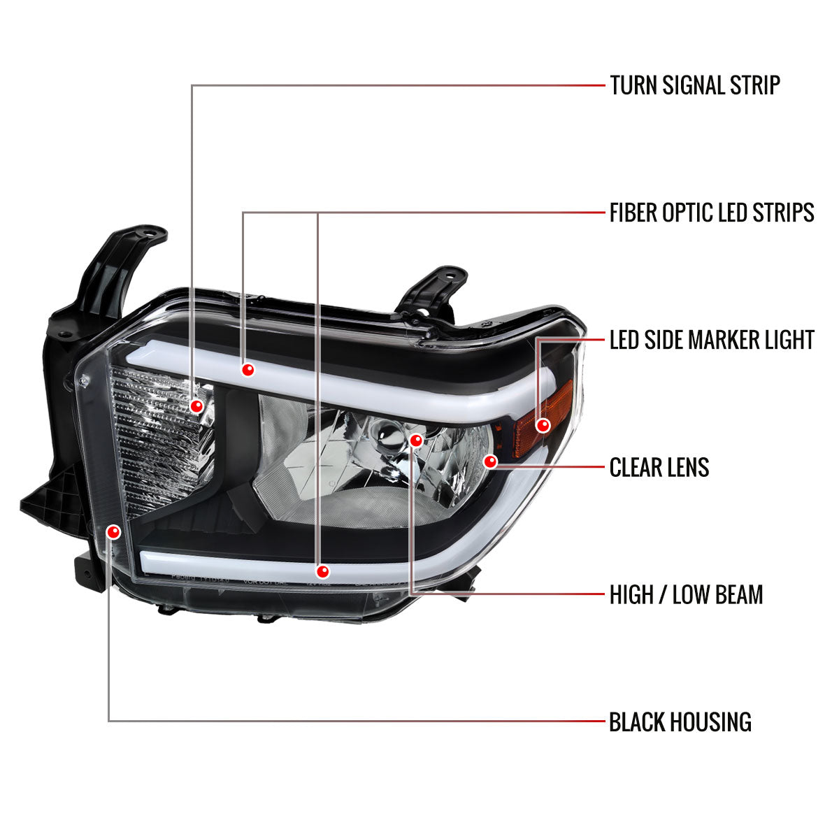 Spec-D 14-21 Tundra Headlights LED Bar OEM Style Black