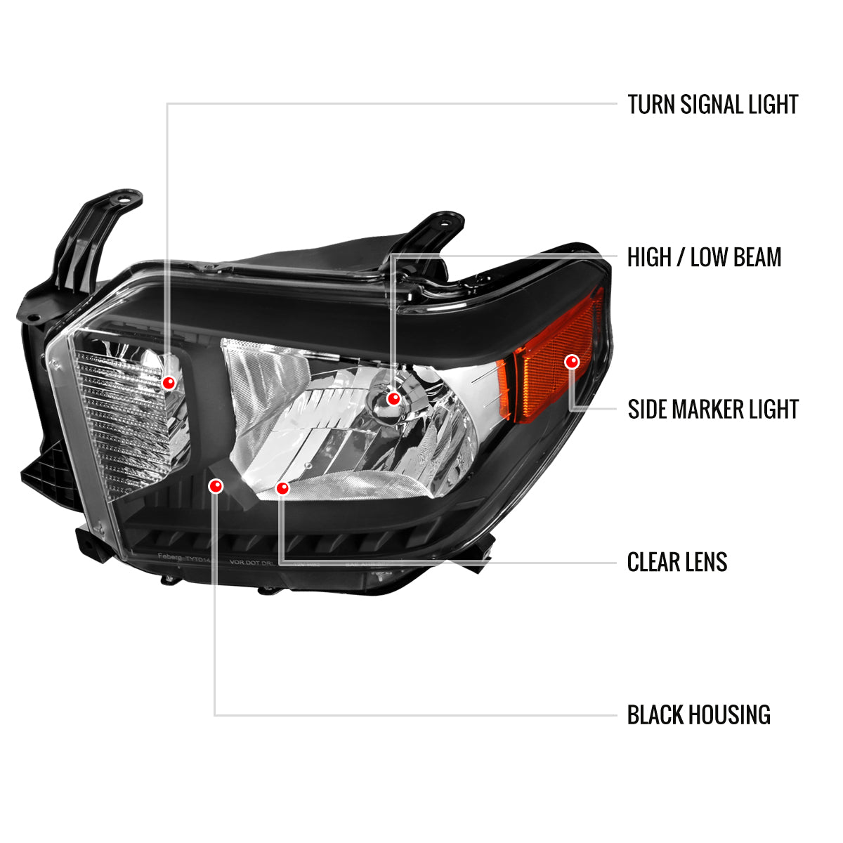 Spec-D 14-21 Tundra Headlights OEM Style Amber Reflectors Black