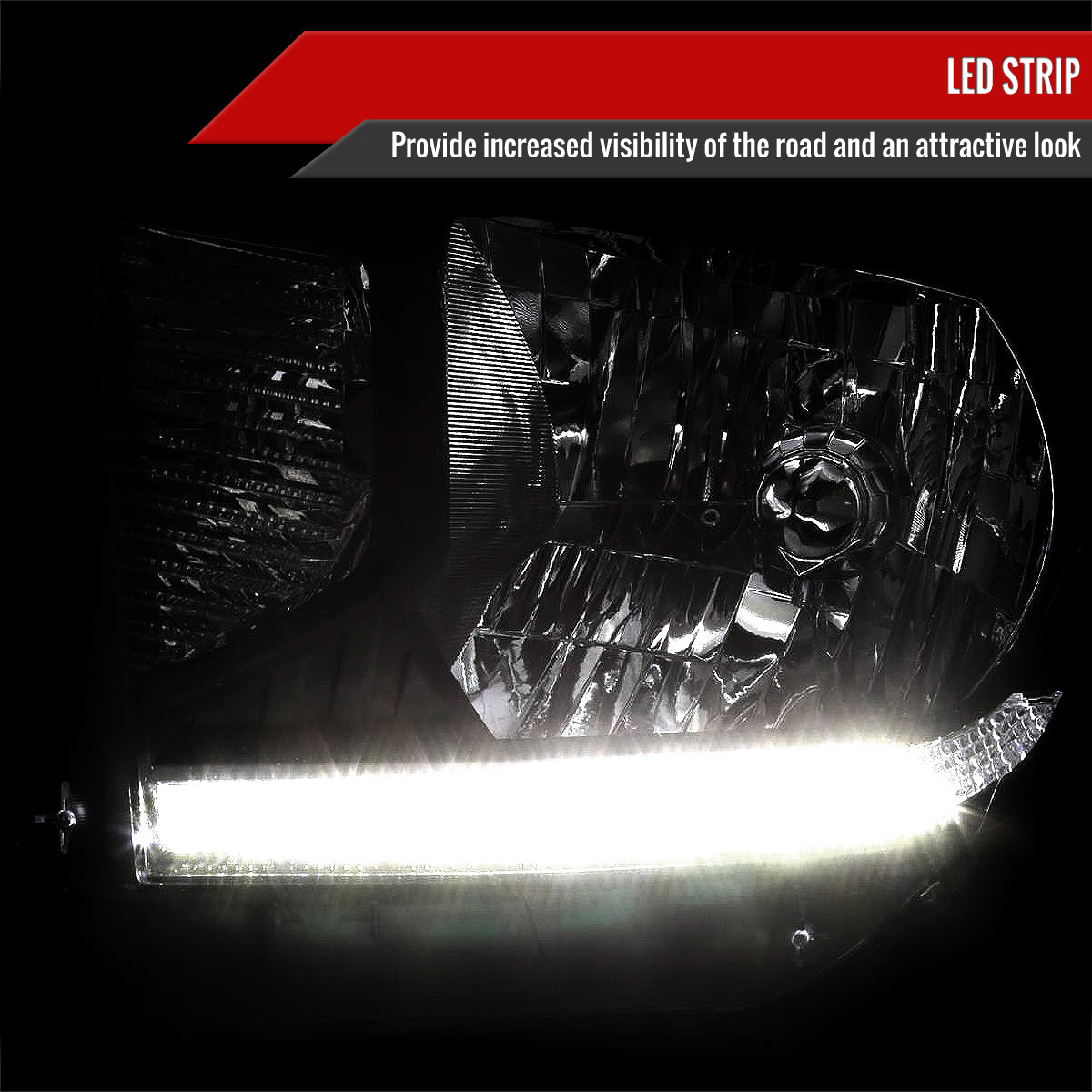 Spec-D 14-21 Toyota Tundra OEM OEM Style LED Strip Headlights Blk