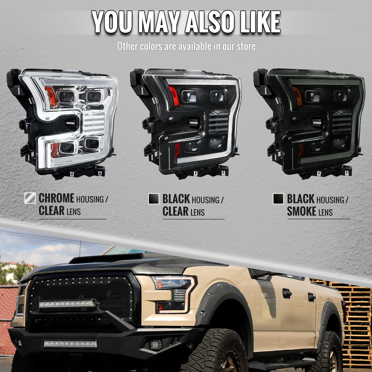 Spec-D 15-17 Ford F-150 Led Light Bar Projector HID Headlight Black