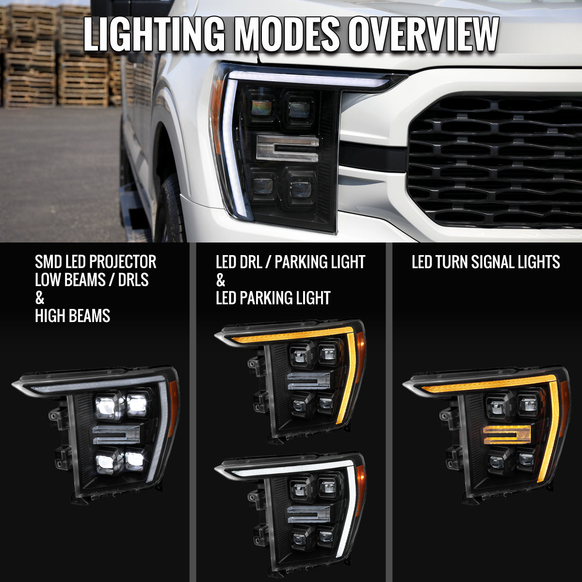 Spec-D 21-23 F-150 SEQ Projector Headlights Halogen Matte Black/Clear