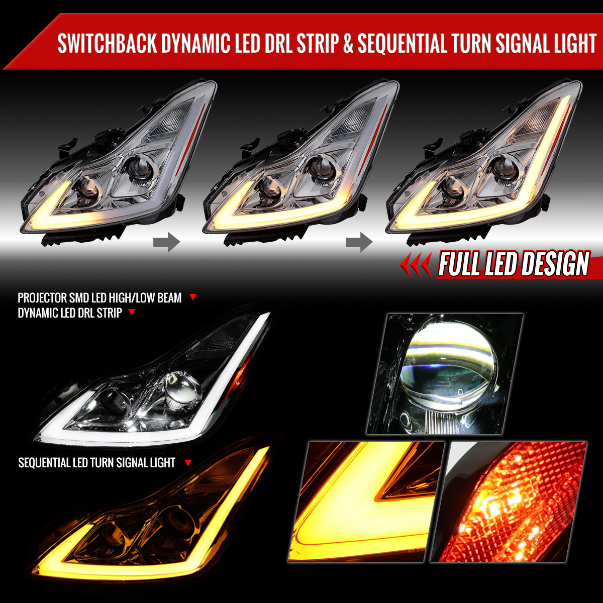 Spec-D 08-13 G37/14-15 Q60 2DR Headlights Sequential LED Clear