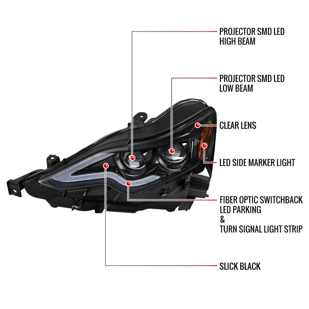Spec-D 14-16 Lexus IS250 IS350 Projector Headlights Jet Black/Clear