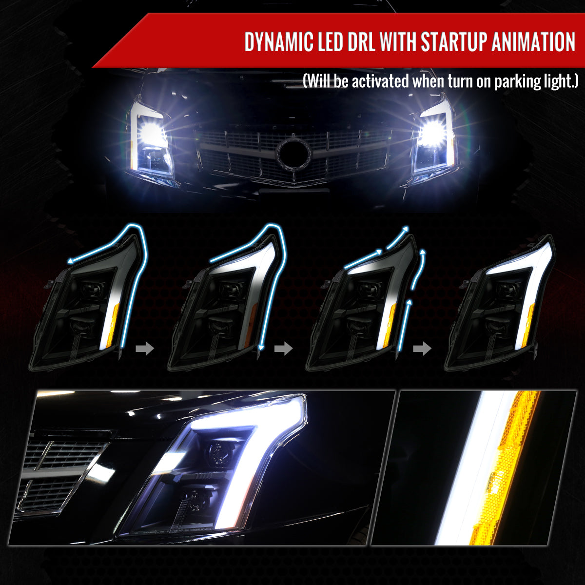 Spec-D 10-16 Cadillac SRX Projector Headlights SEQ LED Black/Smoked
