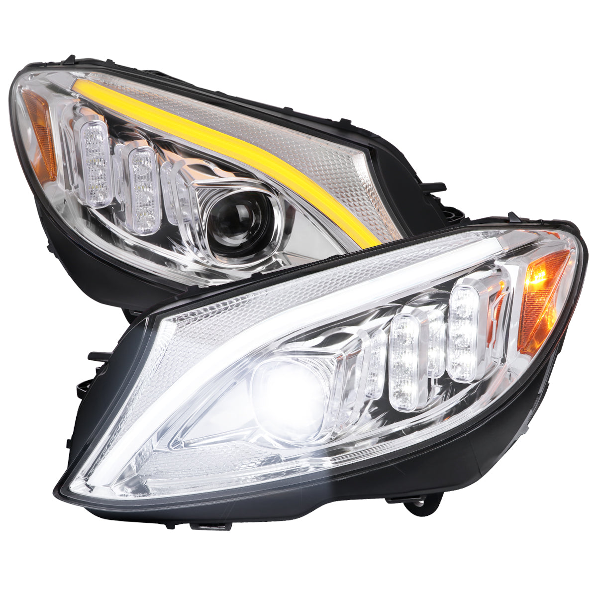 Spec-D 15-18 Mercedes C-Class W205 Headlights Sequential LED Chrome