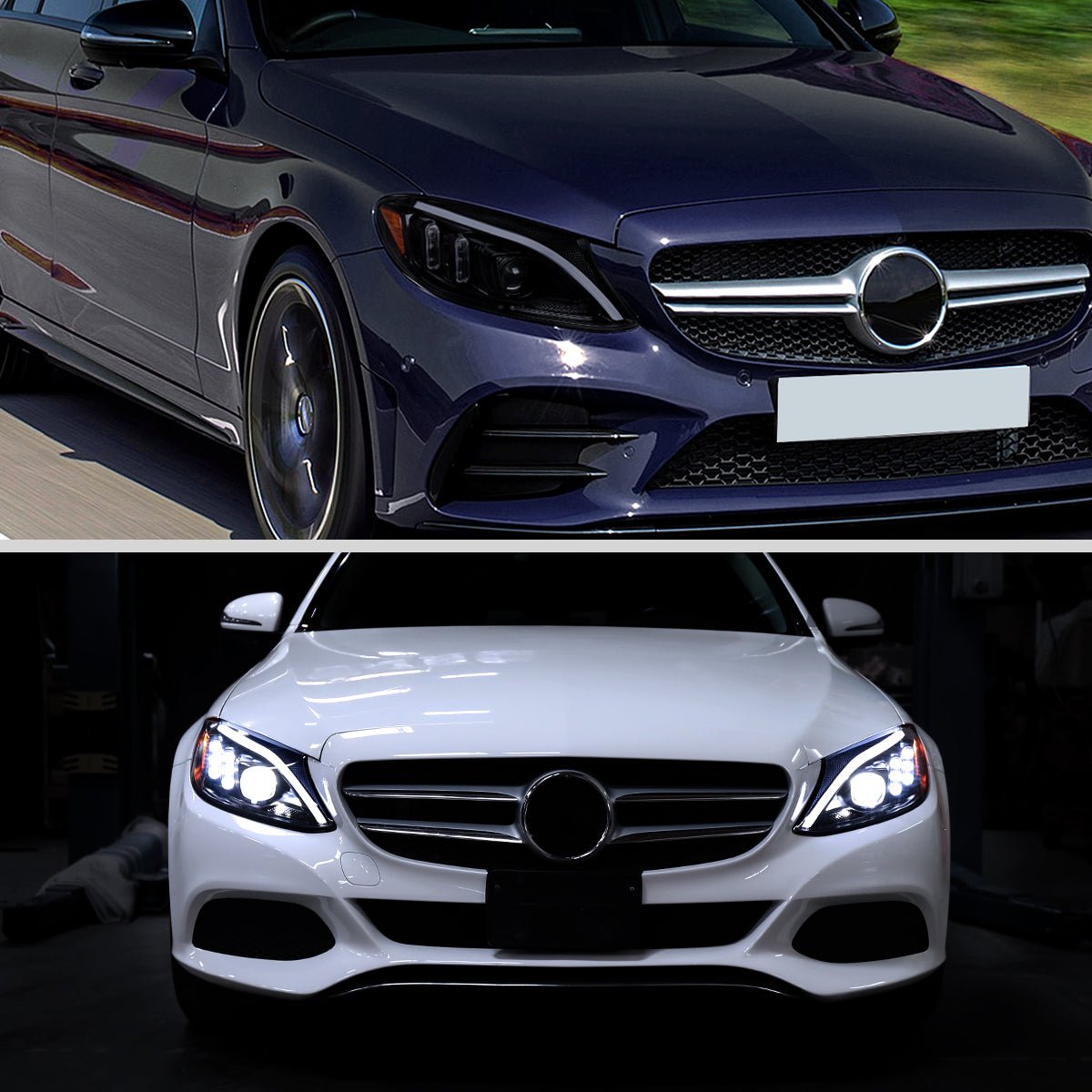 Spec-D 15-18 Mercedes C-Class W205 Headlights SEQ LED Blacl/Smoked