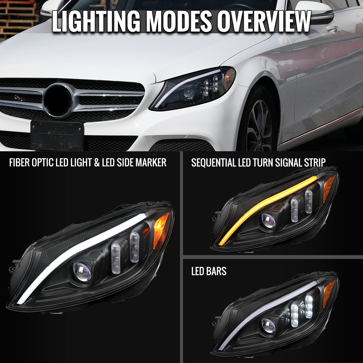 Spec-D 15-18 Mercedes C-Class W205 Sequential Headlights Black/Clear