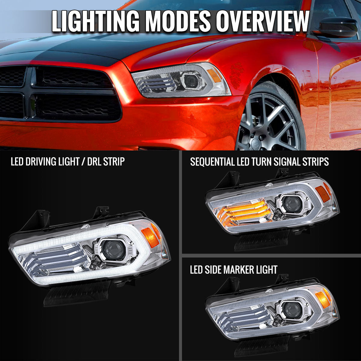 Spec-D 11-14 Dodge Charger Projector HID Headlight Chrome