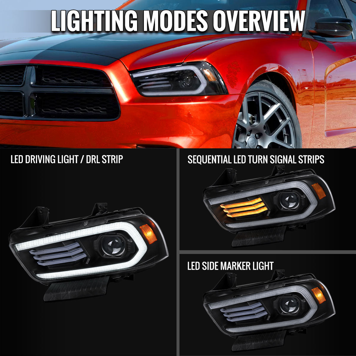 Spec-D 11-14 Dodge Charger Projector HID Headlight Black