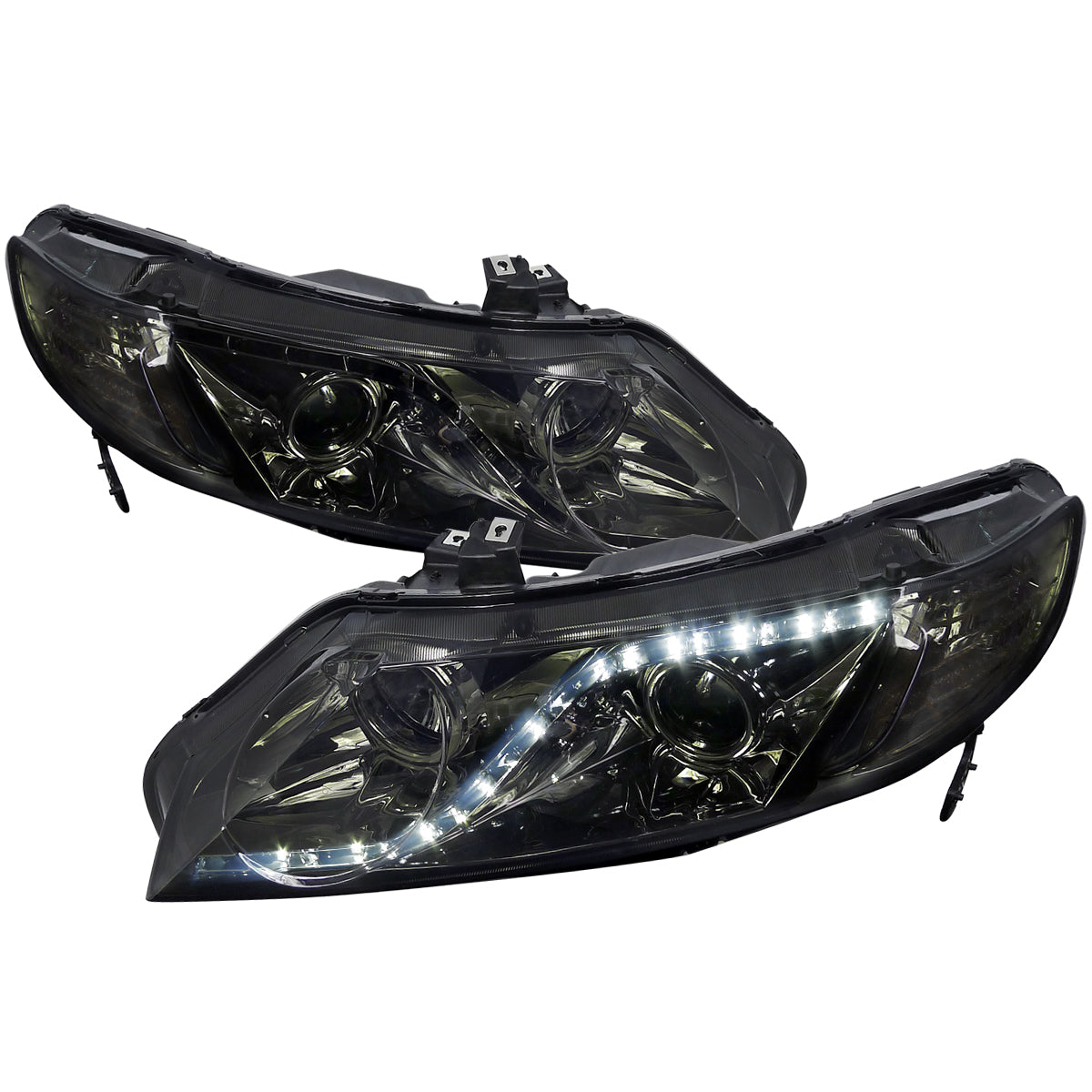 Spec-D 06-11 Honda Civic 4DR Headlights R8 Style Light Strip /Smoked