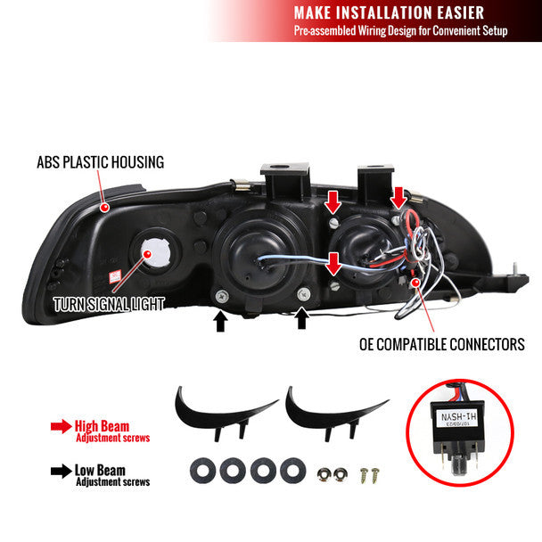 Spec-D 92-95 Honda Civic 2/3dr Halo Projector Headlights Black