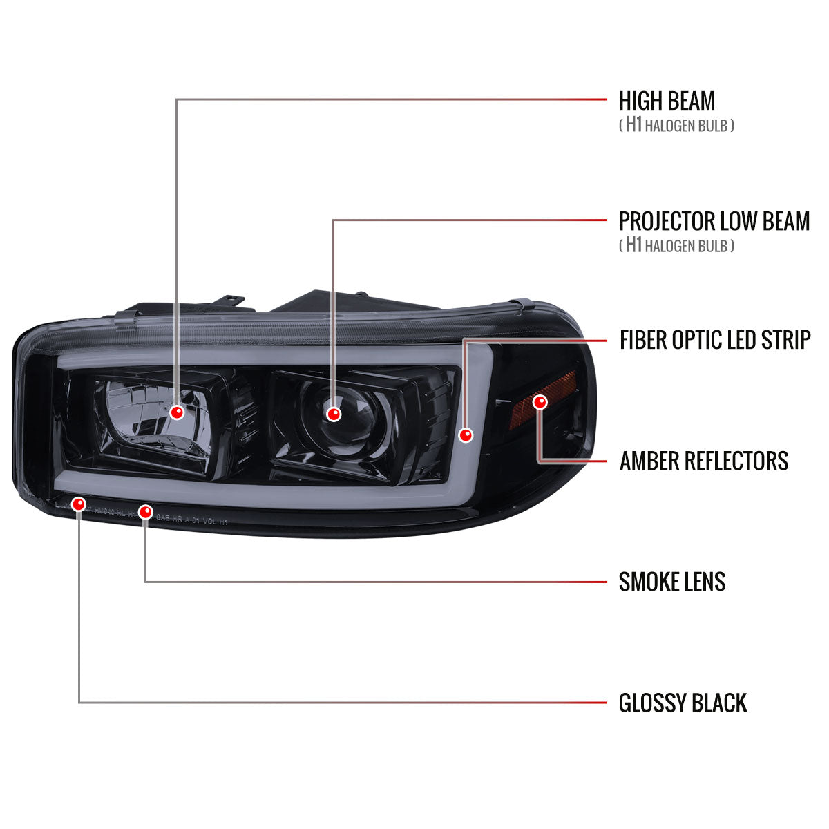 Spec-D 00-06 GMC Sierra/Denali/Yukon LED Strip Headlights Black/Smoked
