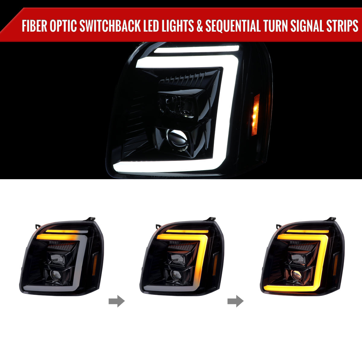 Spec-D 07-14 GMC Yukon/XL 1500/XL 2500 SEQ Headlights Black/Smoked