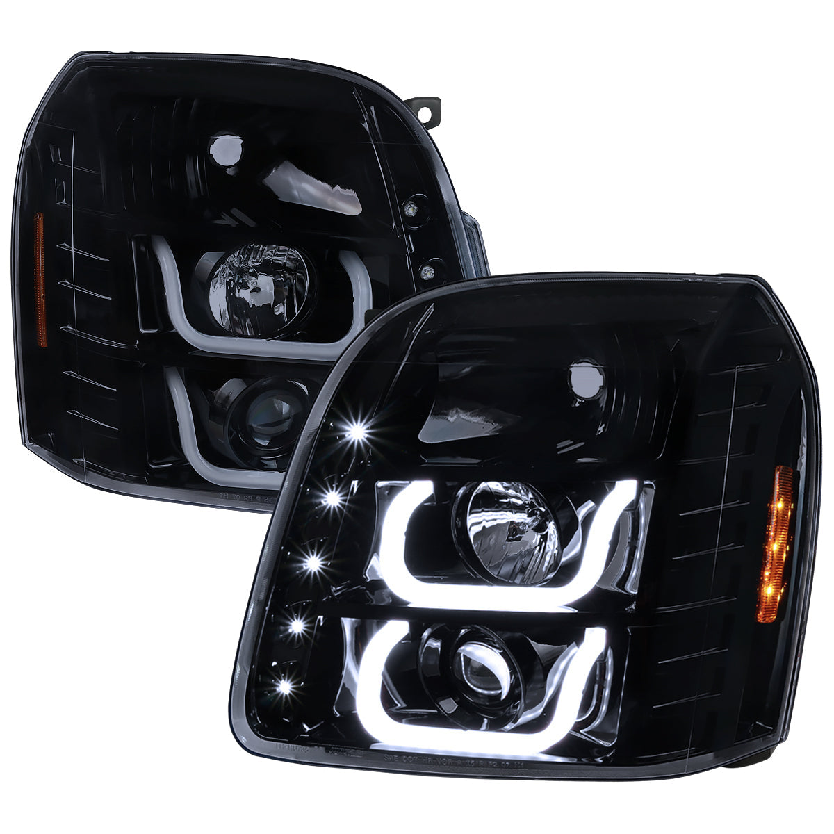 Spec-D 07-14 GMC Yukon/Yukon XL 1500/2500 U-Bar Headlights Black