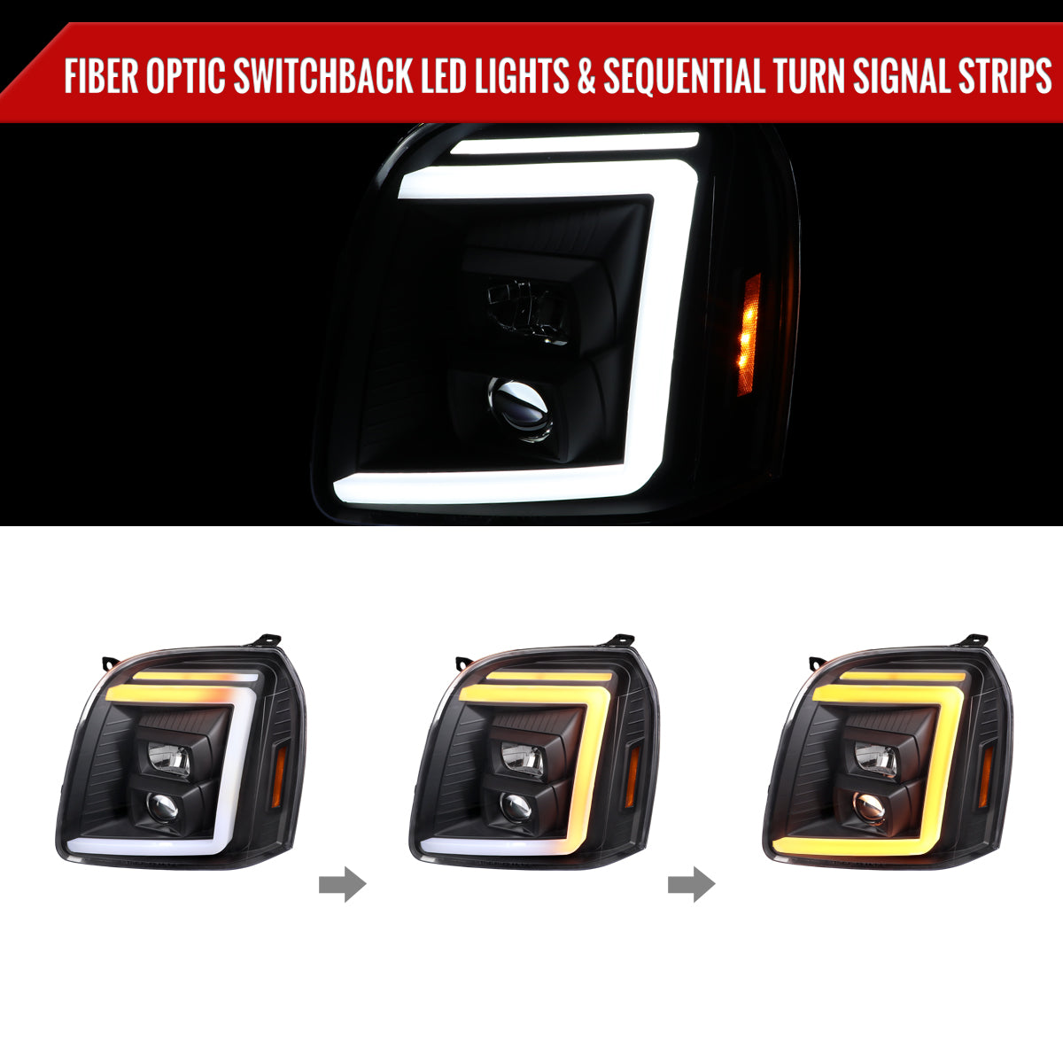 Spec-D 07-14 GMC Yukon Denali Headlights G2 Sequential Black/Clear