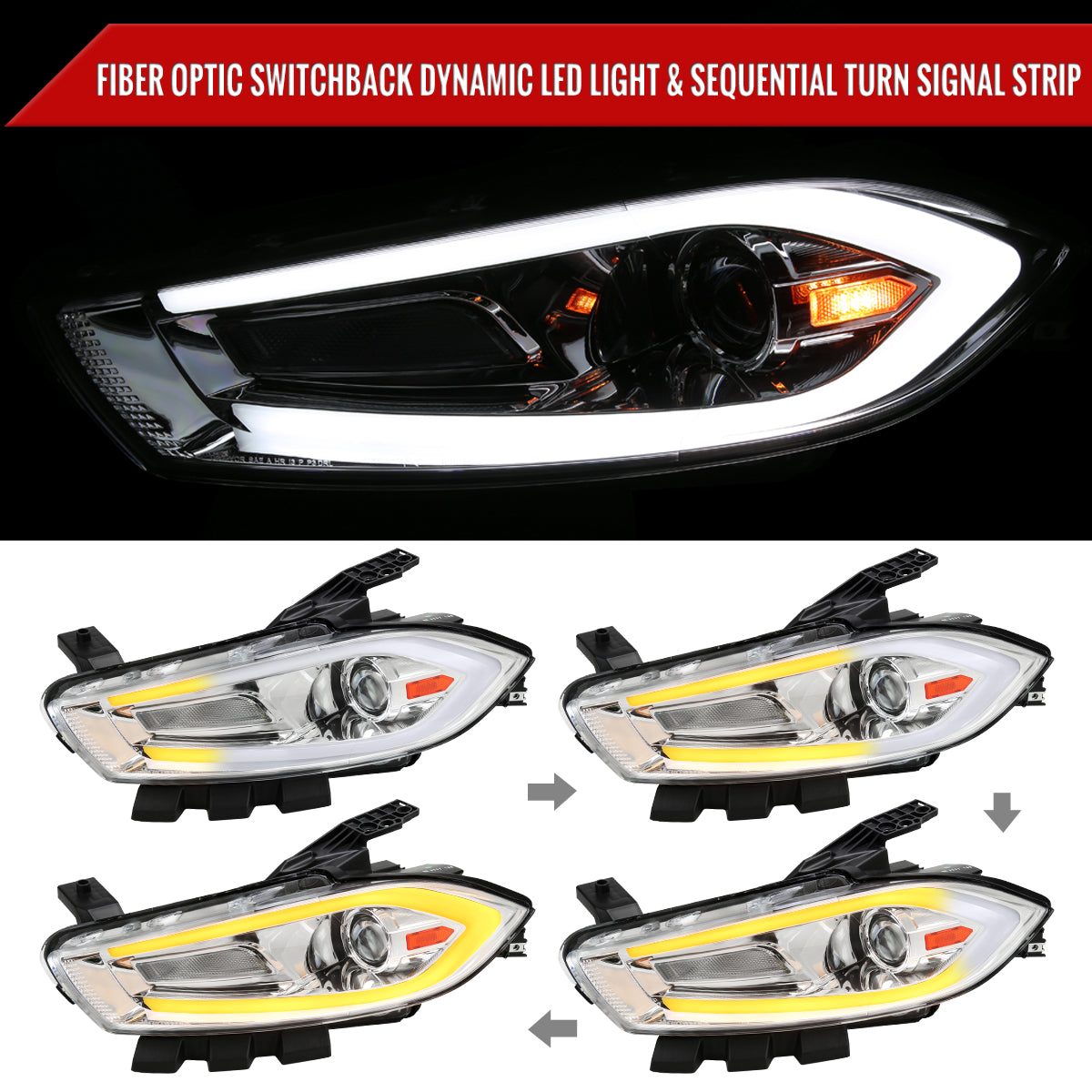 Spec-D 13-16 Dodge Dart Headlights Sequential LED Chrome