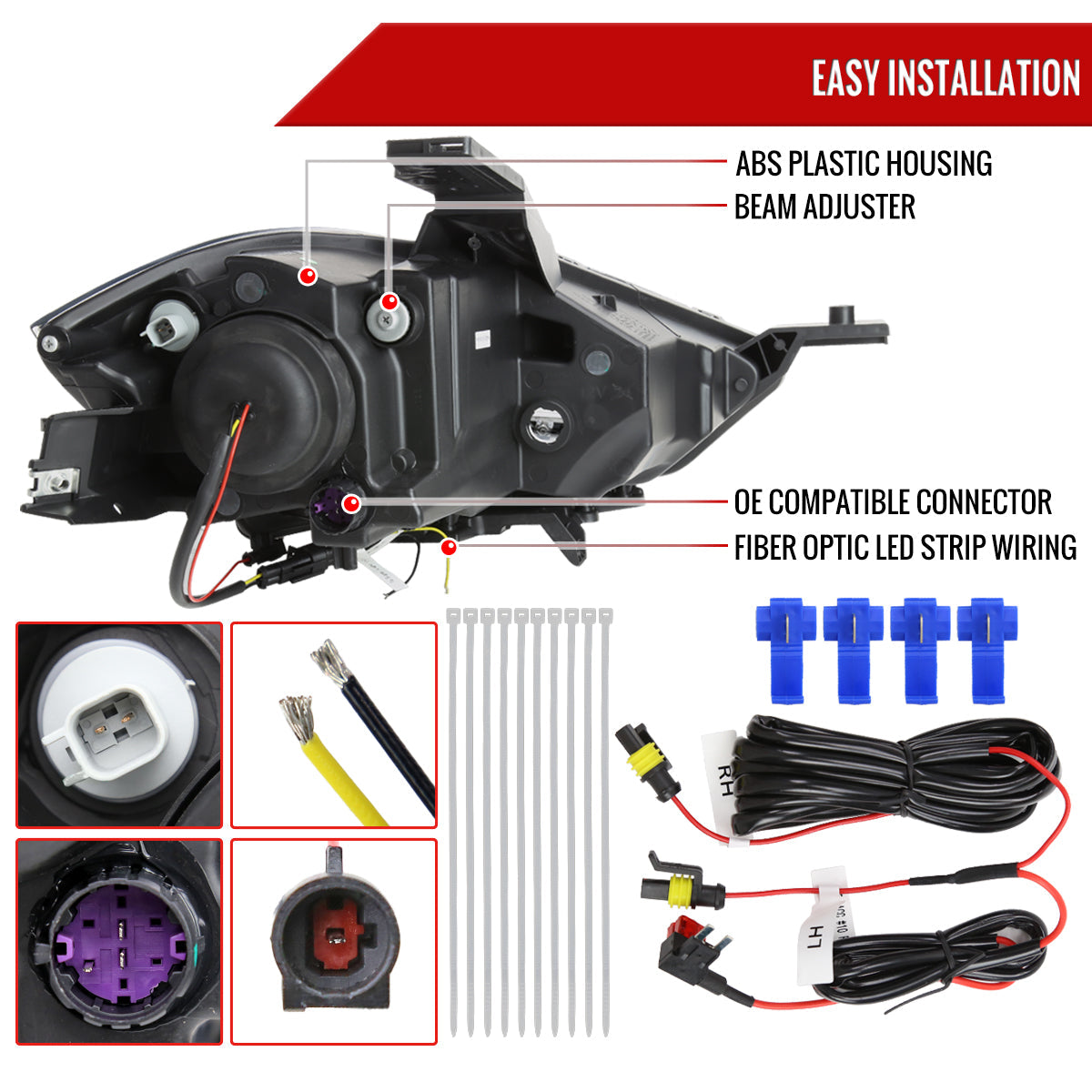 Spec-D 13-16 Dodge Dart Headlights SEQ Animated LED Bar Black
