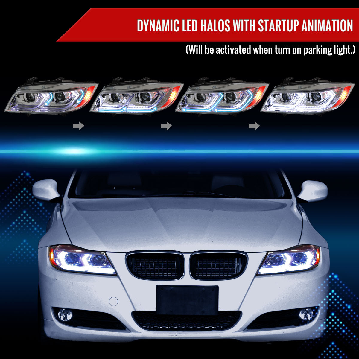 Spec-D 06-11 BMW E90 3-Series 4DR LED Projector Headlights Chrome