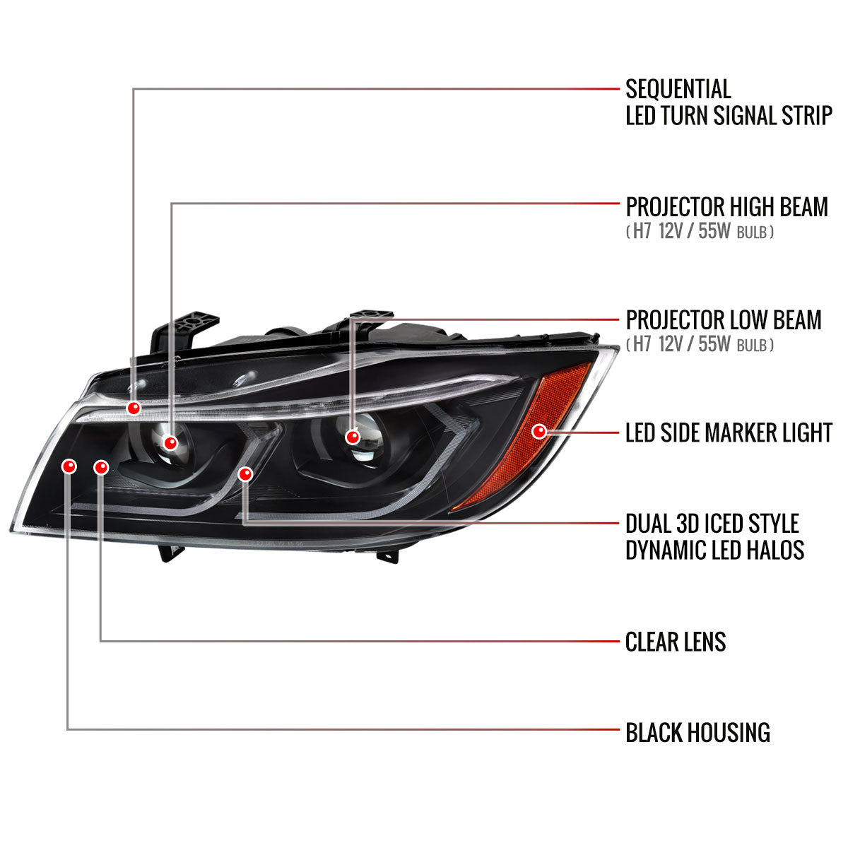 Spec-D 06-08 BMW E90 3 Series Headlights Projector G2 Black