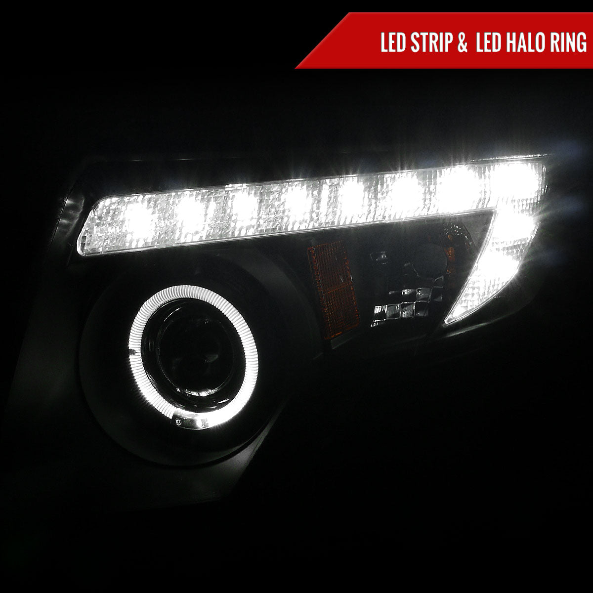 Spec-D 07-10 Ford Edge Halo Projector Headlights LED Strip Black