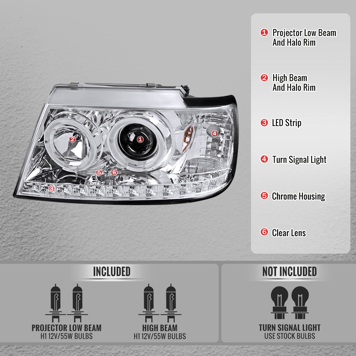 Spec-D 02-05 Ford Explorer Dual Halo Projector Headlights Chrome