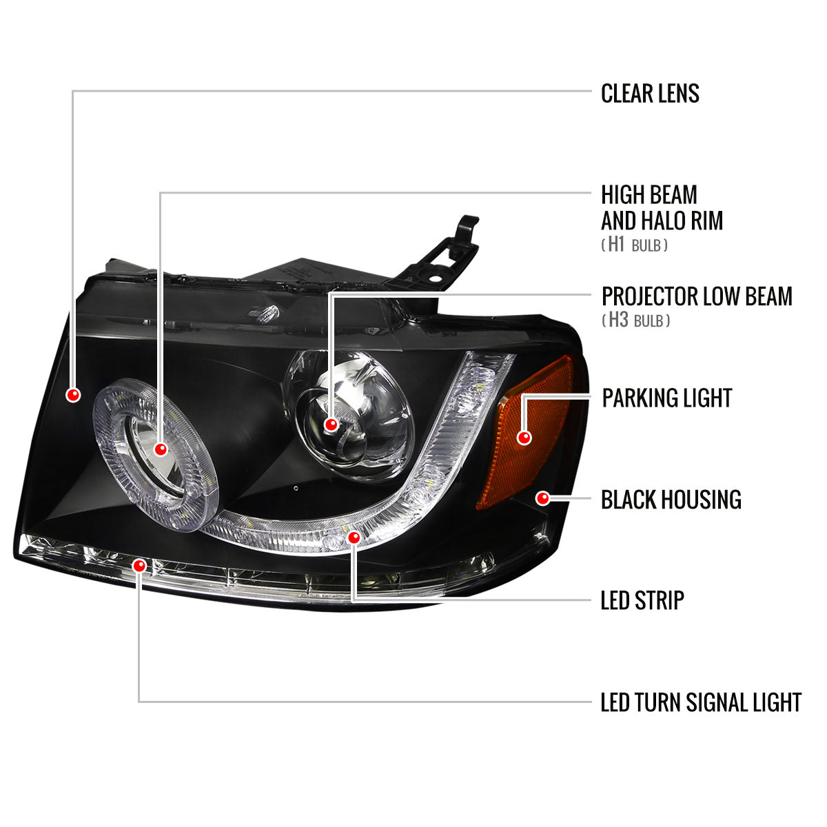 Spec-D 04-08 F-150/06-08 Lincoln Mark LT Halo Pro Headlights Black