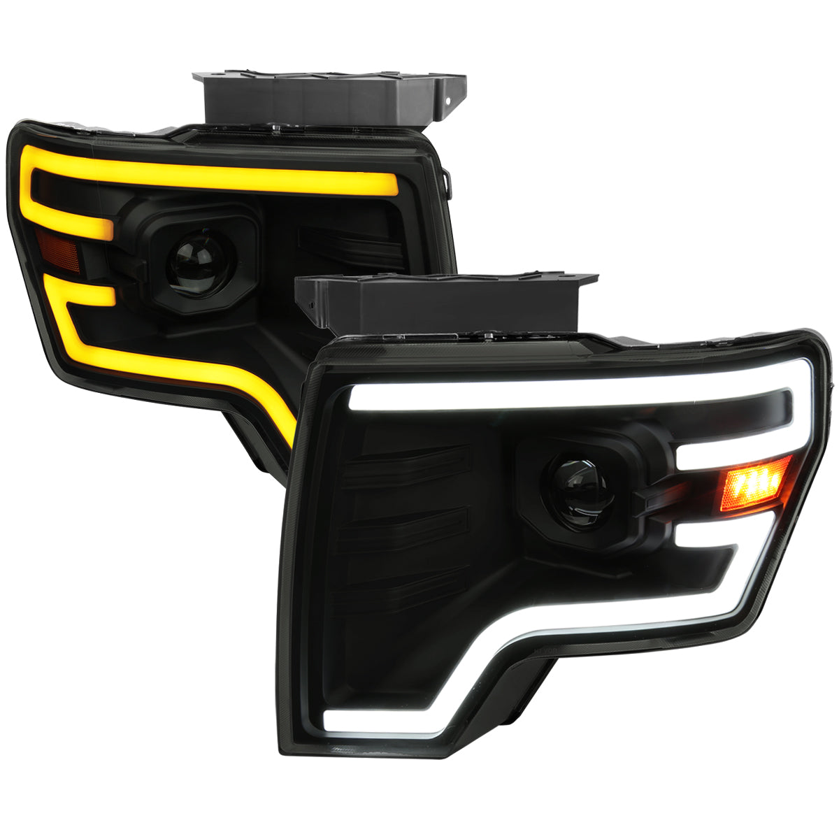 Spec-D 09-14 Ford F-150 SEQ LED Projector Headlights Black Smoked