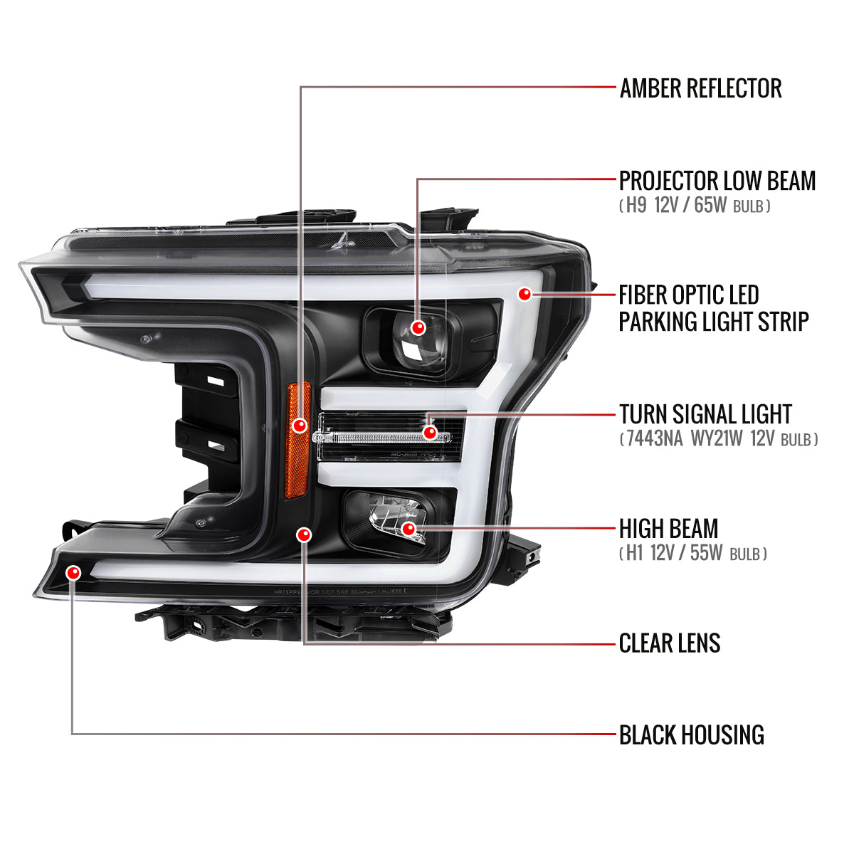 Spec-D 18-20 Ford F-150 LED Projector Headlights Black