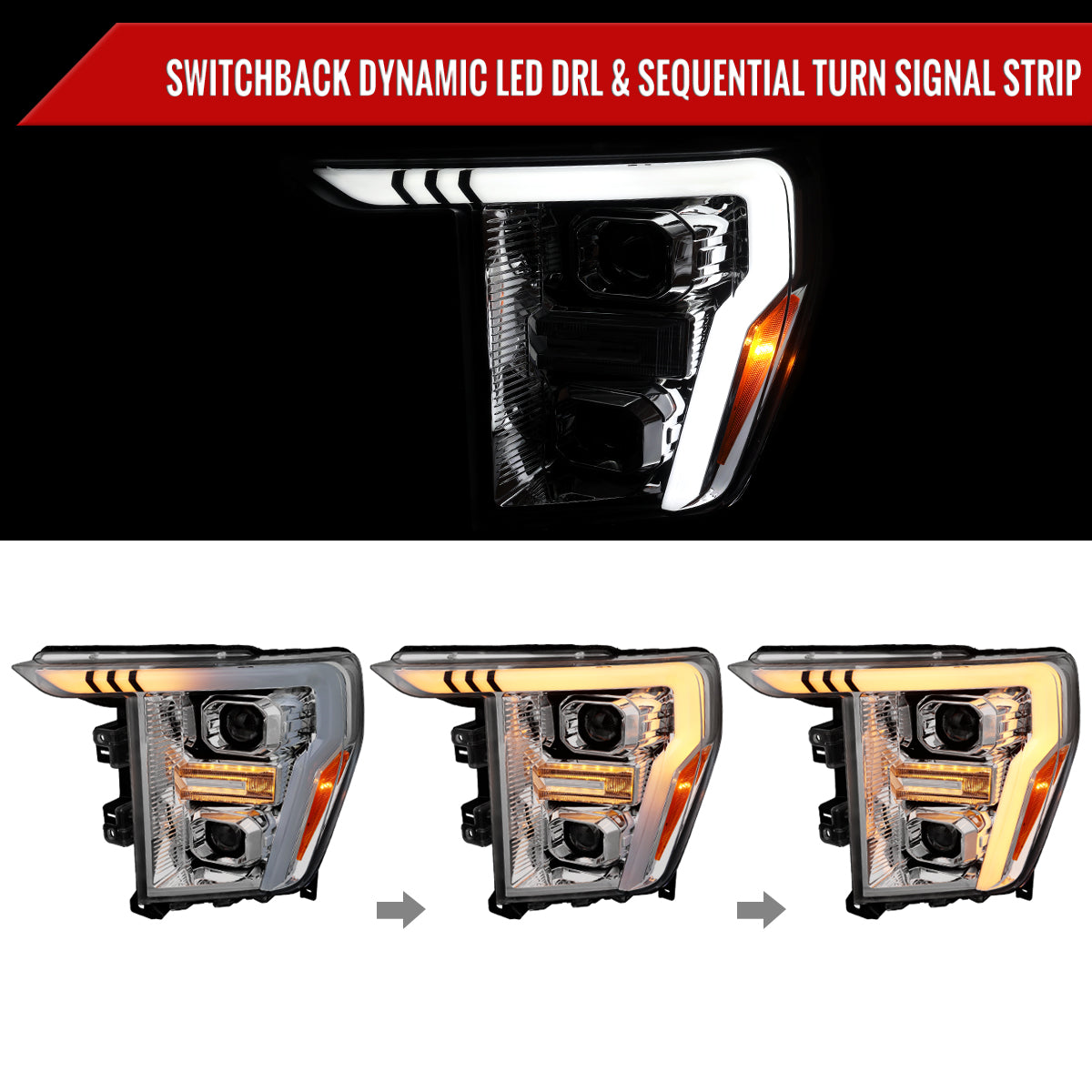 Spec-D 21-23 Ford F-150 Headlights LED Bar Projector Sequential Chrome