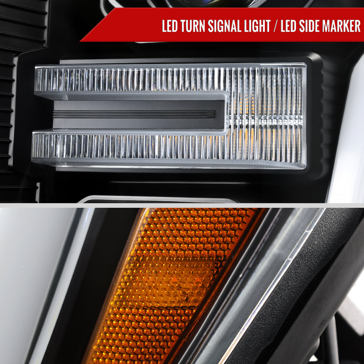 Spec-D 21-25 Ford F-150 Projector Headlights SEQ LED Bar Black