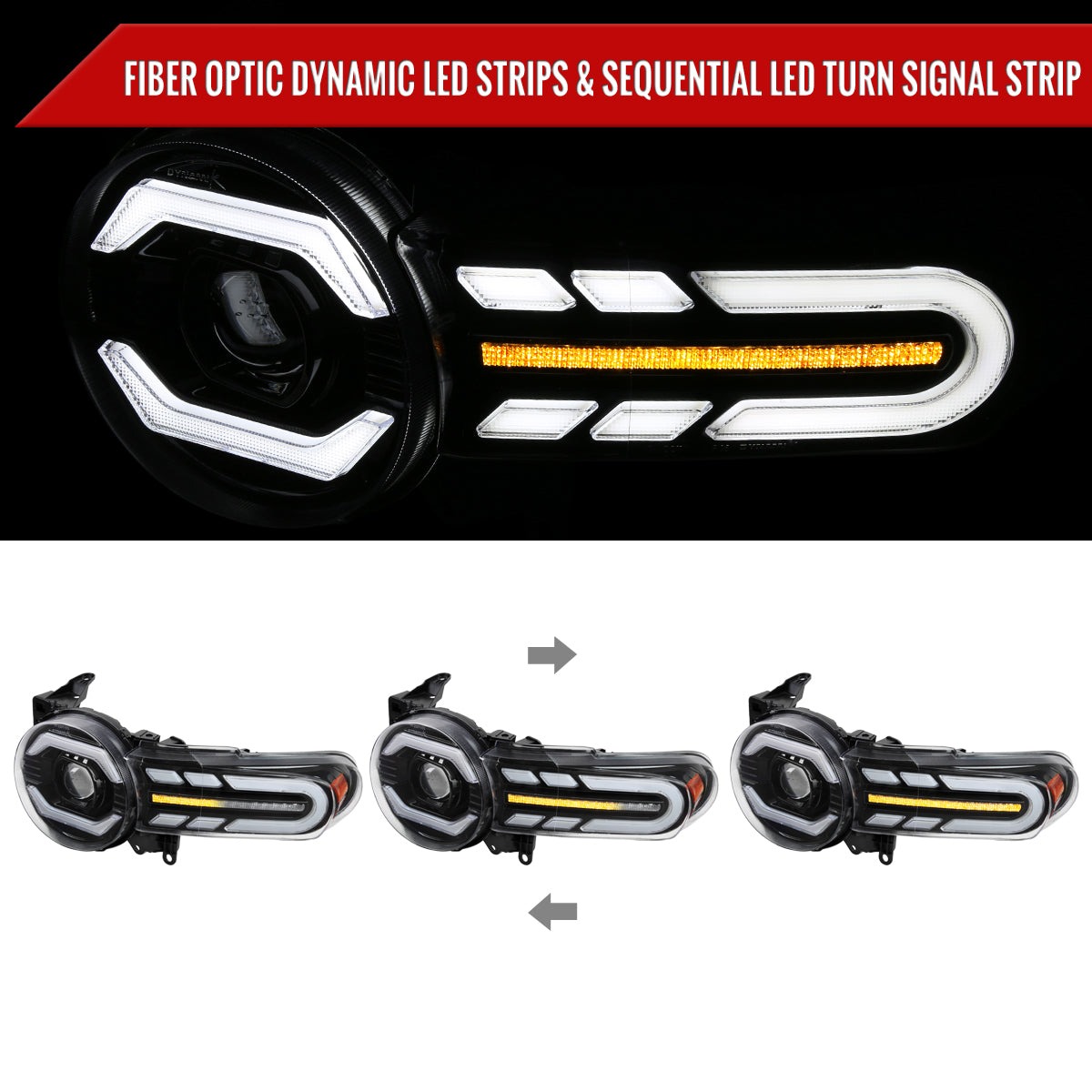 Spec-D 07-14 Toyota FJ Cruiser Headlights SEQ LED Bar Projector Black