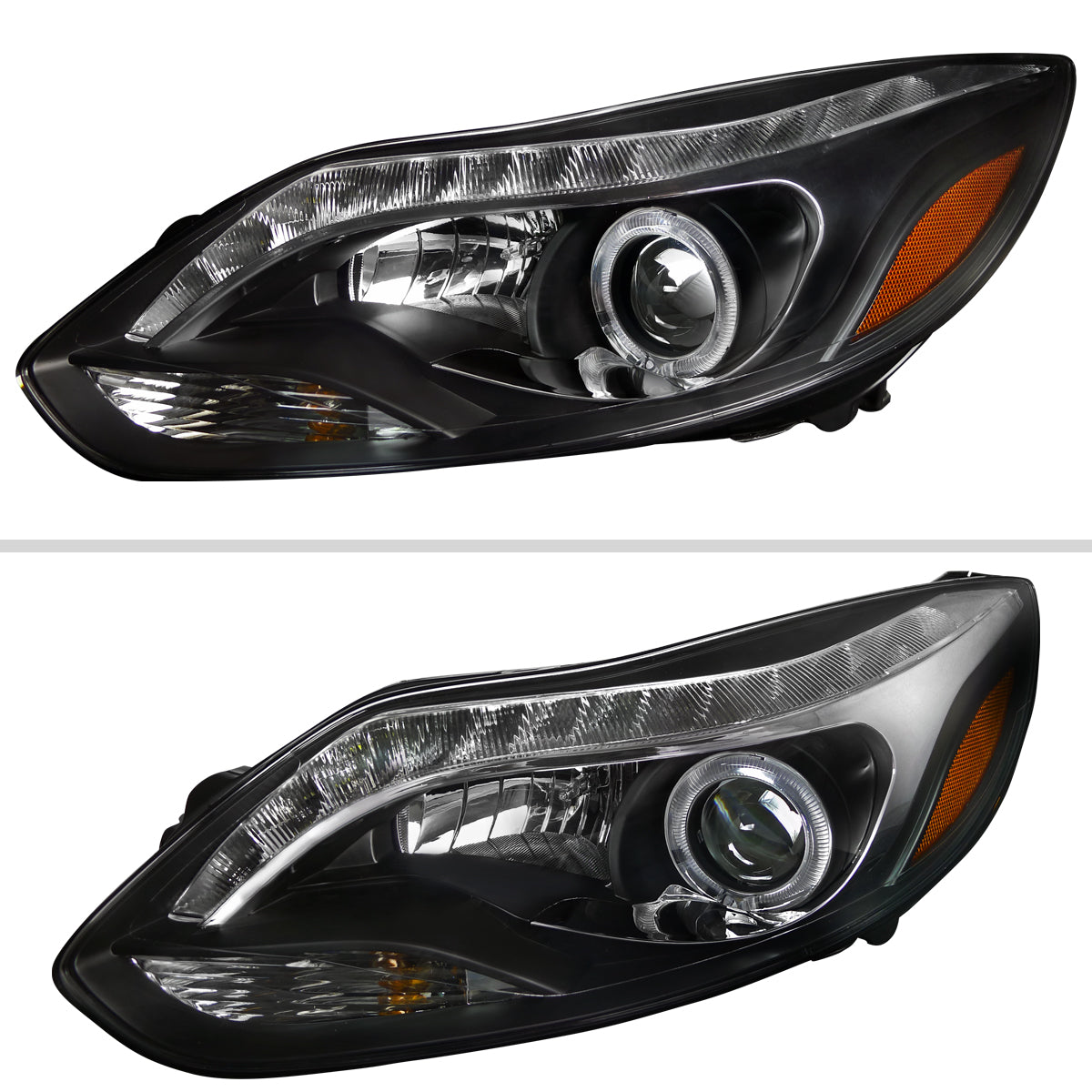 Spec-D 12-14 Ford Focus Halo Projector Headlights LED Strip Black