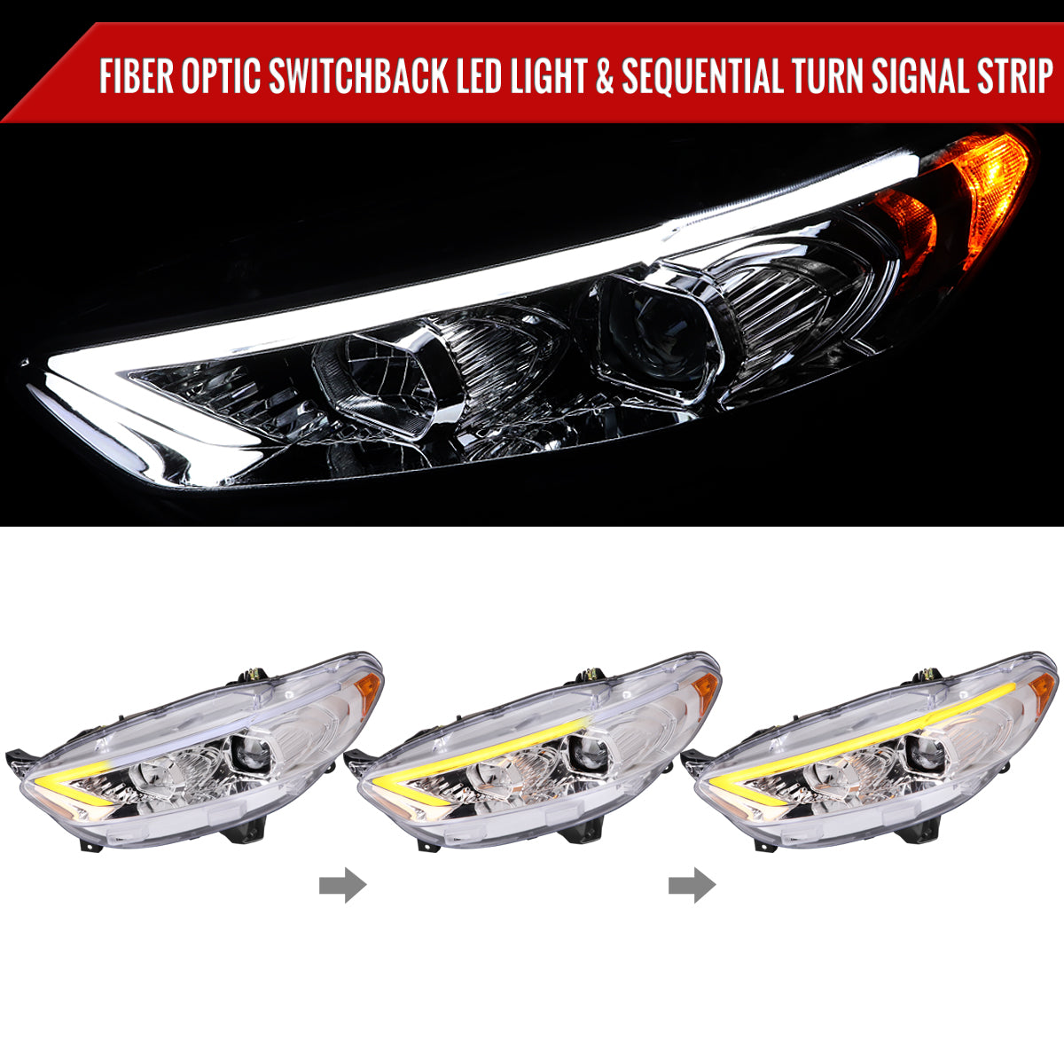 Spec-D 13-16 Ford Fusion Switchback SEQ Projector Headlights Chrome
