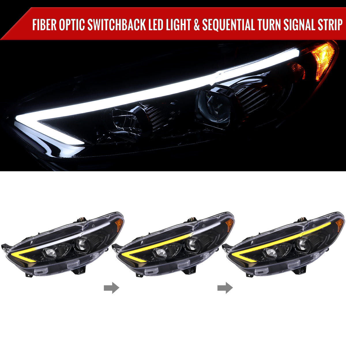 Spec-D 13-16 Ford Fusion Headlights Switchback Sequential Jet Black