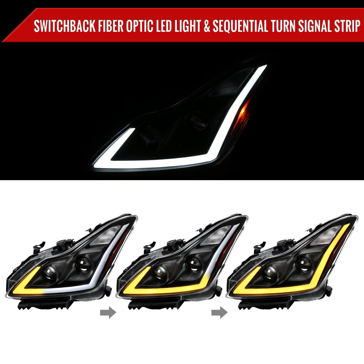 Spec-D 08-15 Infiniti G37/Q60 Coupe Headlights Sequential Black/Clear