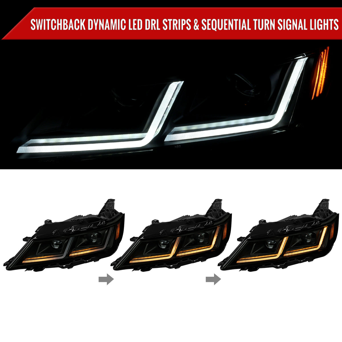 Spec-D 14-20 Chevy Impala Headlights Full DRL SEQ Black/Smoked