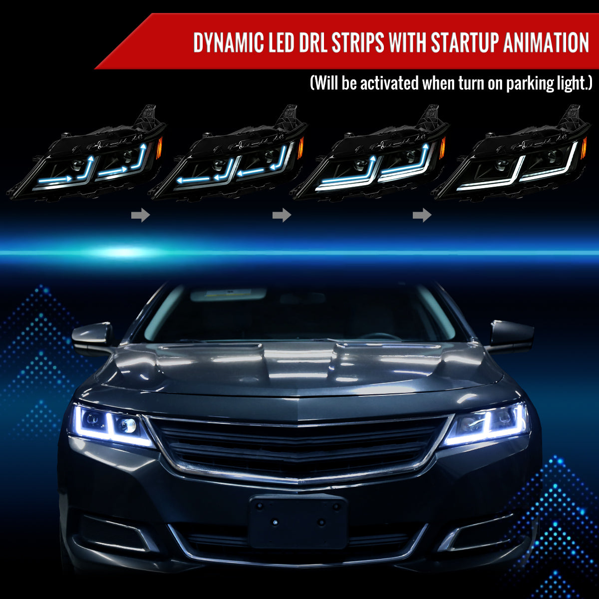 Spec-D 14-20 Chevy Impala Headlights Full DRL SEQ Black/Smoked