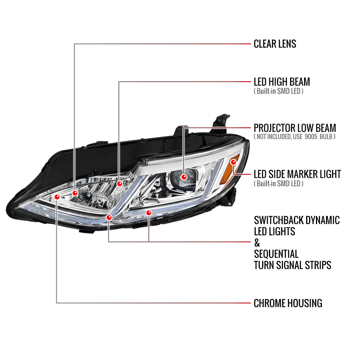 Spec-D 19-24 Chevy Malibu SEQ LED Projector Headlights Chrome