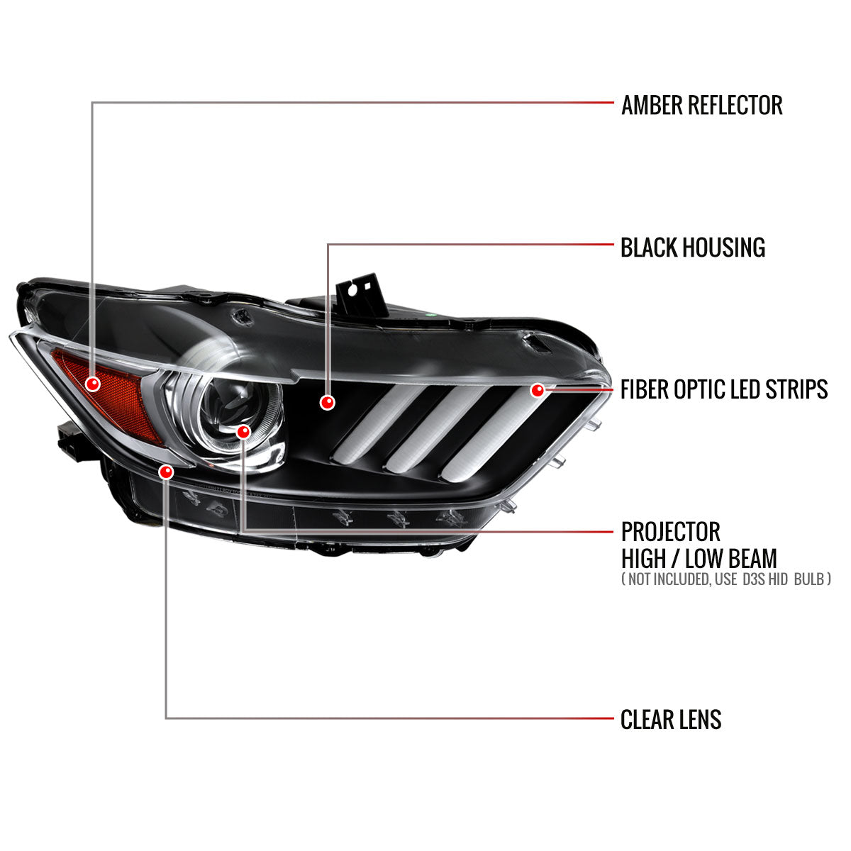 Spec-D 15-17 Mustang/18-20 Shelby Strip Xenon Pro Headlights PS Black