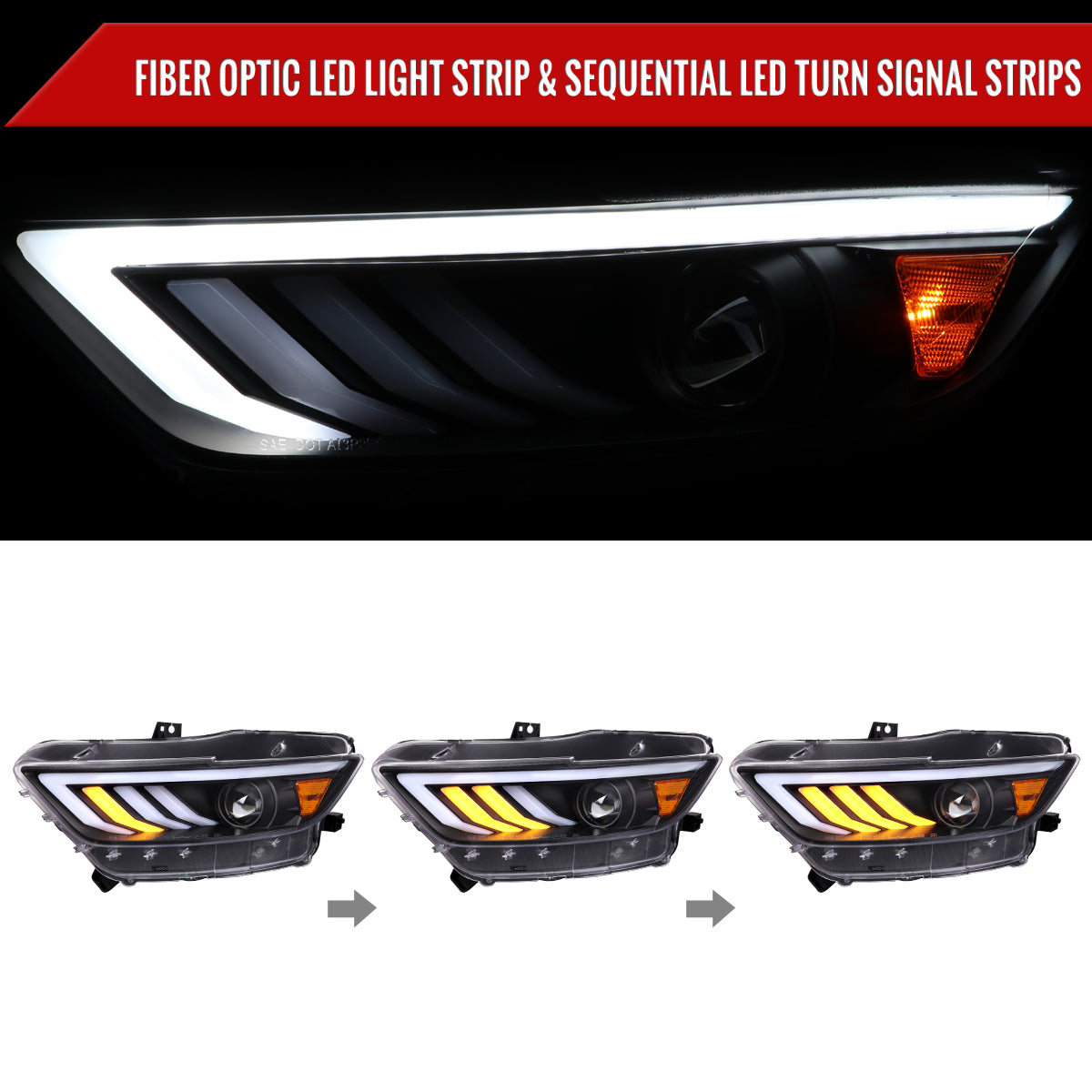 Spec-D 15-17 Ford Mustang Sequential Headlights HID-Type Matte Black