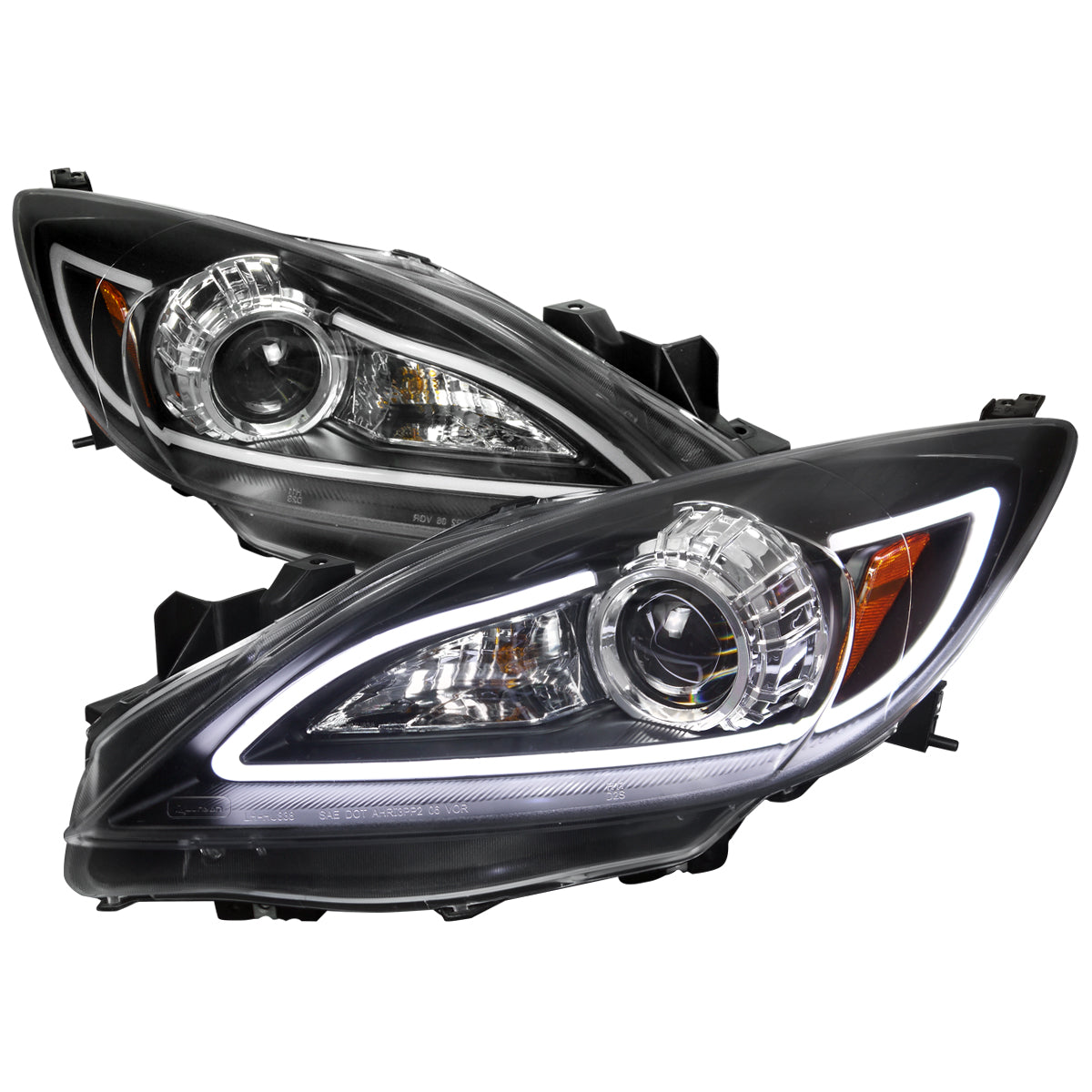 Spec-D 10-13 Mazda 3 Projector Headlights LED Strip Black MZ310JM