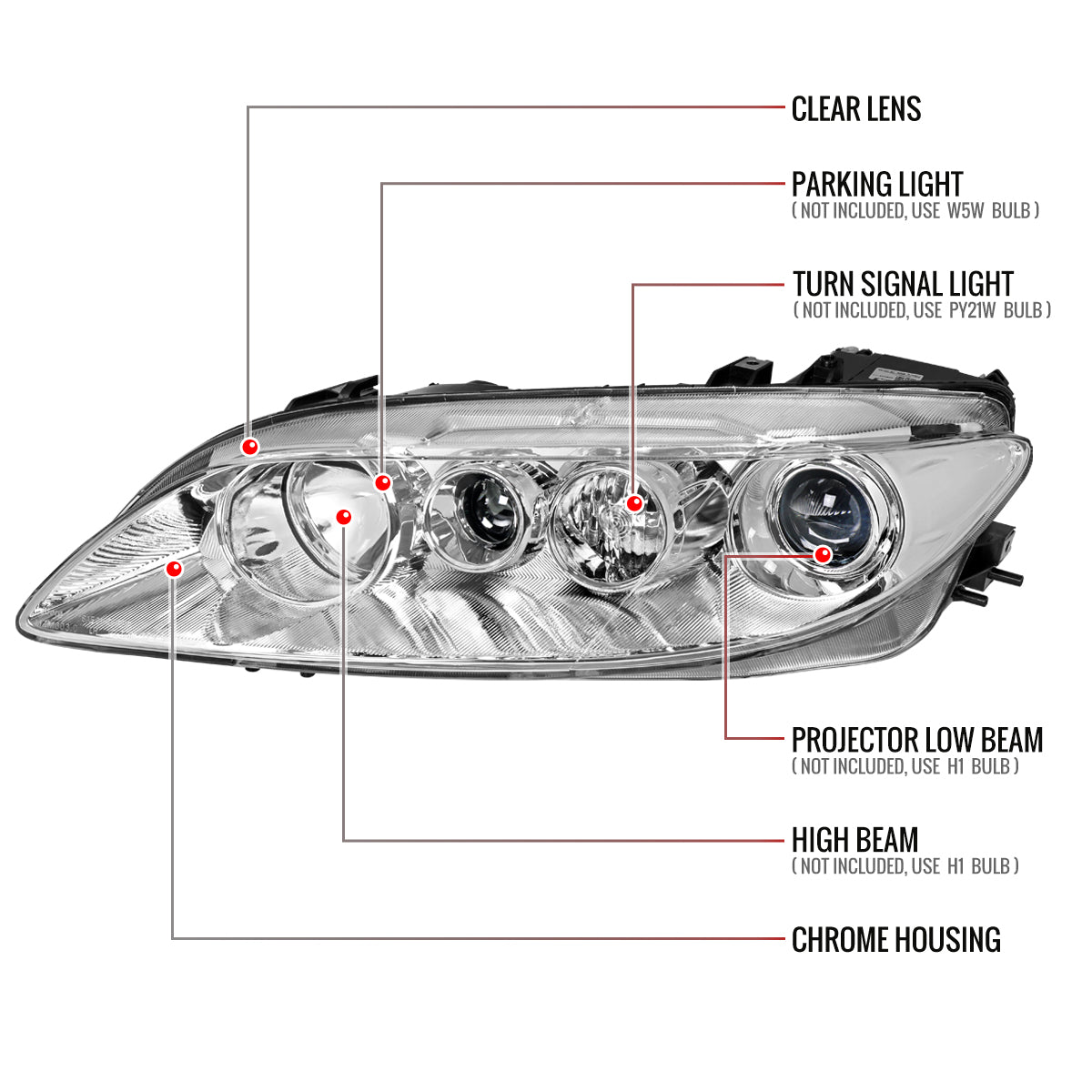 Spec-D 03-05 Mazda 6 OE Style Projector Headlights Chrome