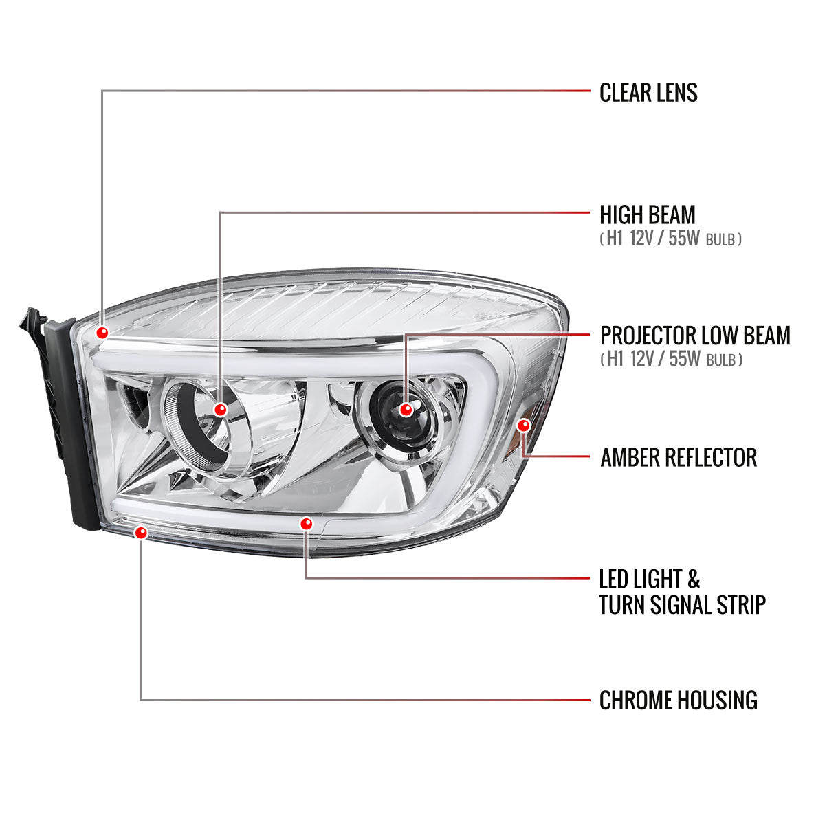 Spec-D 06-08 Ram 1500/ 06-09 2500 3500 LED Projector Headlights Chrome