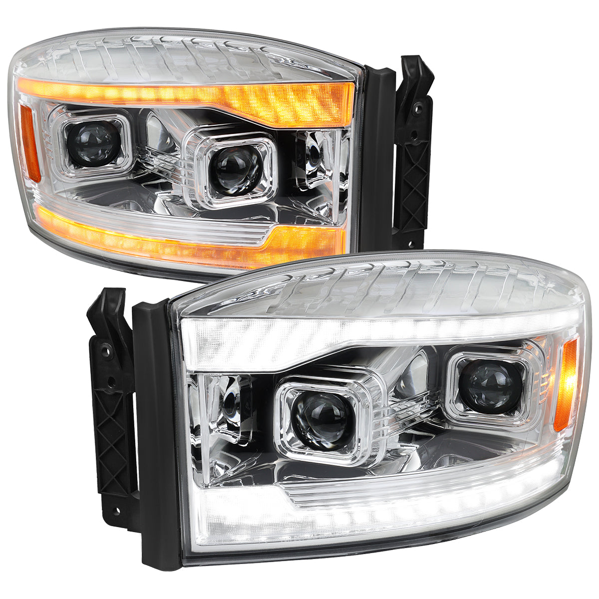 Spec-D 06-08 Ram 1500 2500 3500 SEQ Projector Headlights Chrome/Clear