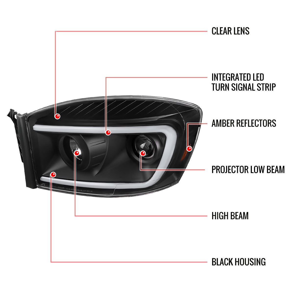 Spec-D 06-08 Dodge Ram Projector Headlights Glossy Black/Smoked