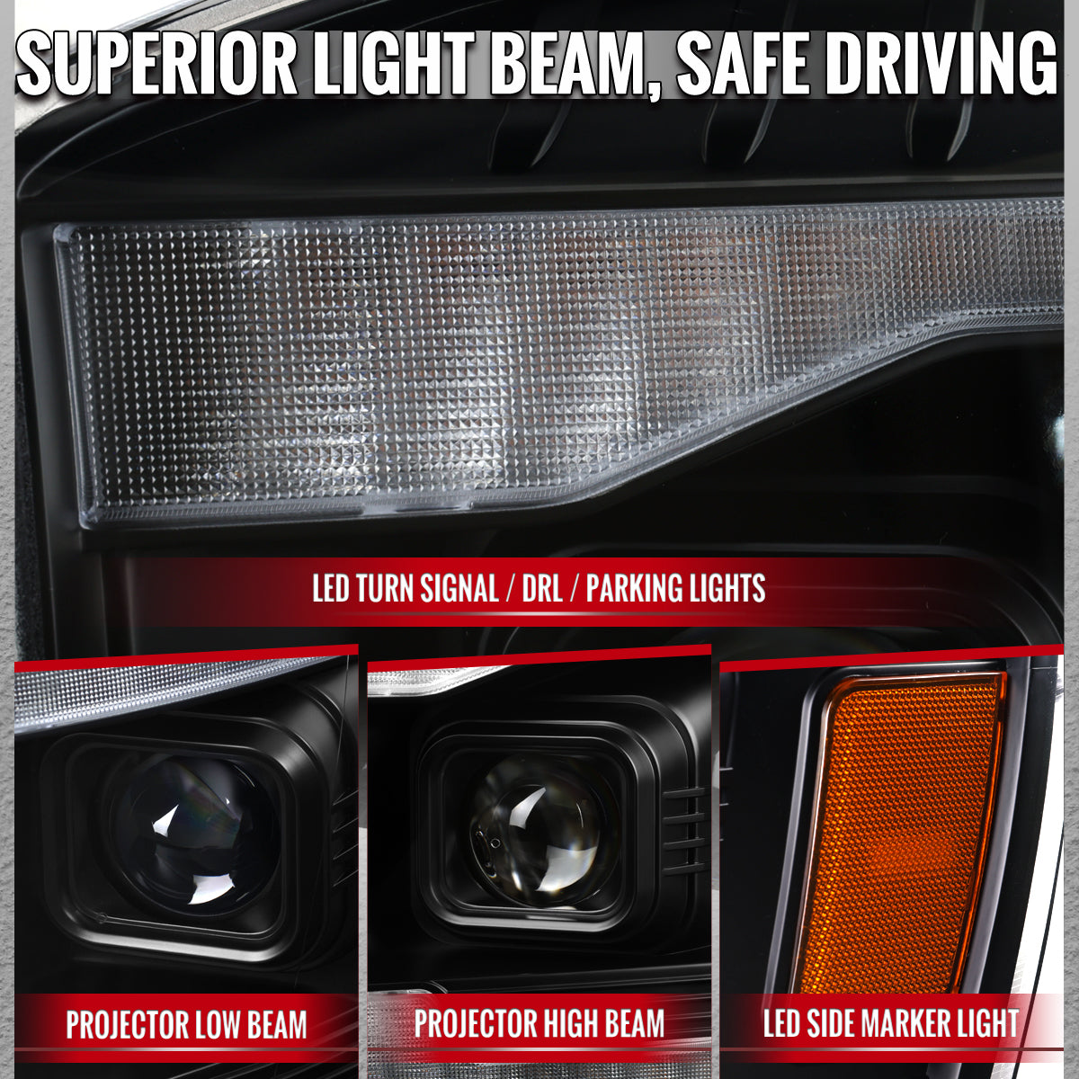 Spec-D 06-09 Ram 1500 2500 3500 SEQ Projector Headlights Black/Clear