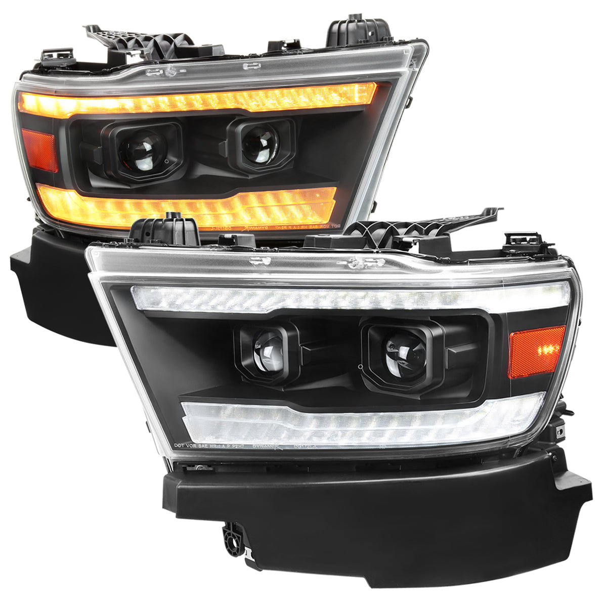 Spec-D 19-24 Ram 1500 Projector Headlights Sequential LED Black